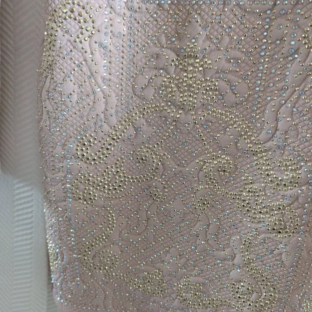 Bebe Addiction Dusty Rose Pink Bejeweled Bodycon Mini Dress Long Sleeve Size XXS - Picture 9 of 12